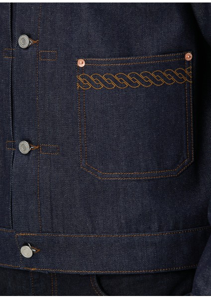 Koyu Lacivert Kontrast Dikişli Denim Ceket