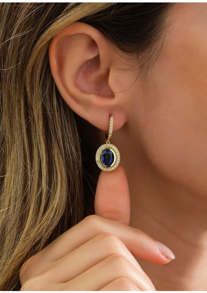 Oval Safir Pırlanta 18 Ayar Kadın Altın Küpe fiyatları