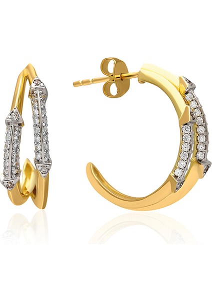 Unique Swarovski Taşlı 14 Ayar Altın Kadın Küpe