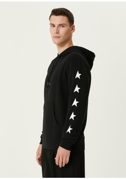 Siyah Beyaz Kapüşonlu Logo Baskılı Sweatshirt modelleri