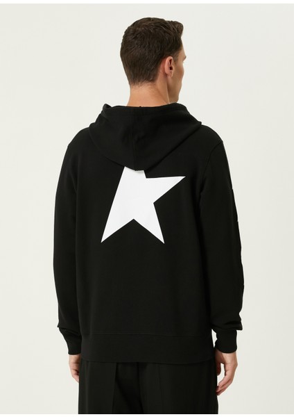 Siyah Beyaz Kapüşonlu Logo Baskılı Sweatshirt fırsatları