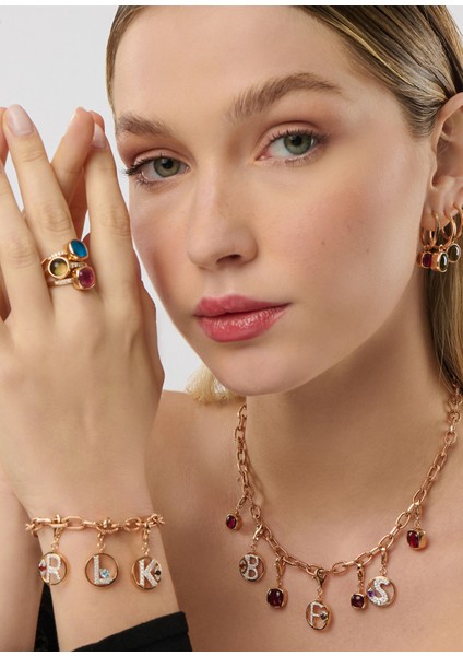 Mini “i” Harfli Charm Pırlanta Yeşil Peridot Taşlı 14 Ayar Pembe Altın