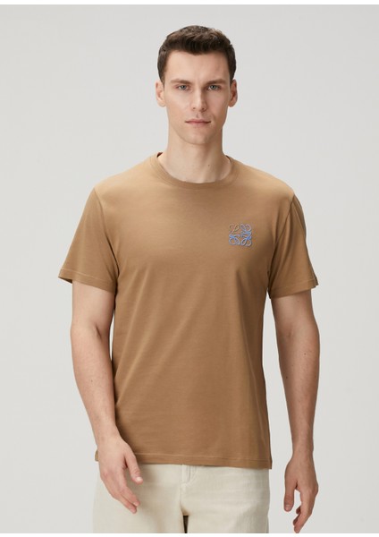 Bej Logo Nakışlı T-Shirt