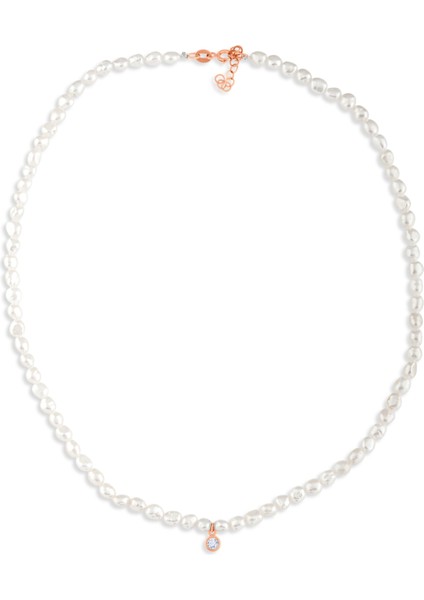 Deep Sea 14 Ayar Rose Gold Pırlantalı Kadın Inci Kolye