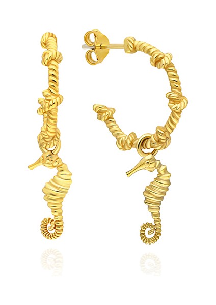 Sea Horse 18 Ayar Altın Kaplama Kadın Küpe