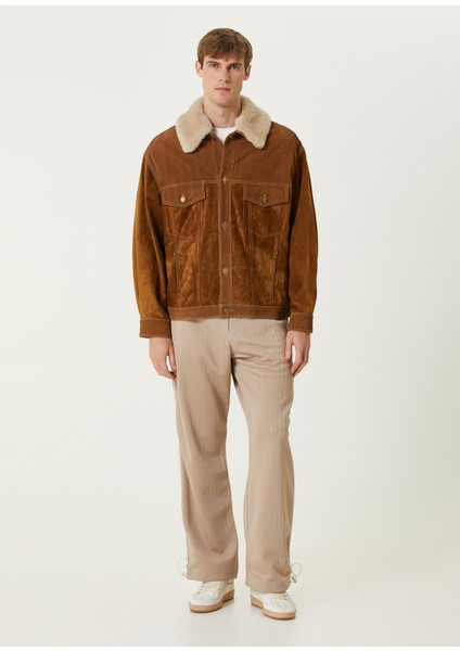 Kahverengi Shearling Detaylı Deri Mont fiyatları