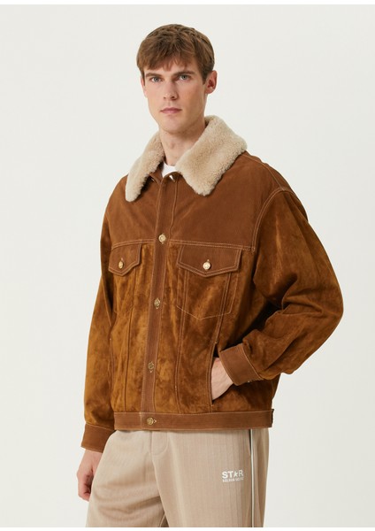 Kahverengi Shearling Detaylı Deri Mont modelleri