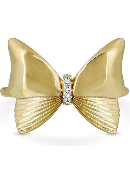 Morpho Beyaz Swarovski Taşlı 14 Ayar Yeşil Altın Kadın Yüzük