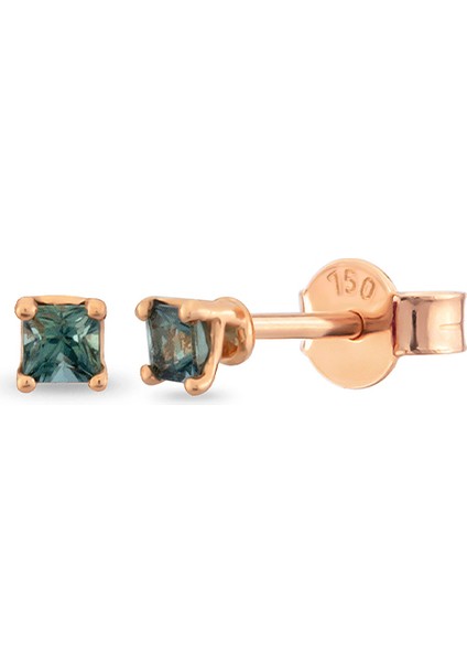 Duo Green Safir Taşlı 14 Ayar Rose Altın Kadın Küpe