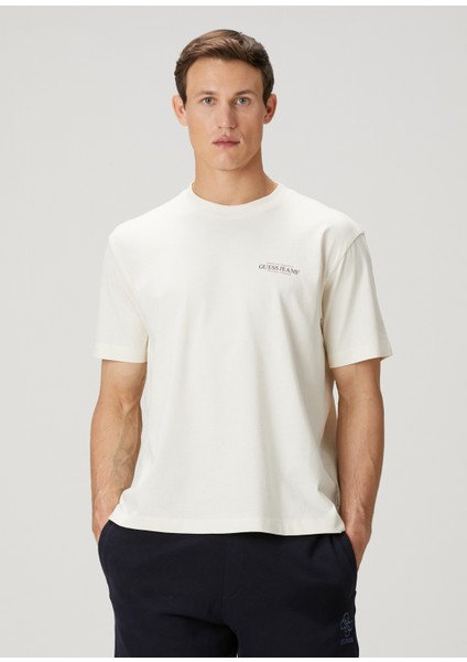 Krem Logo Baskılı T-Shirt