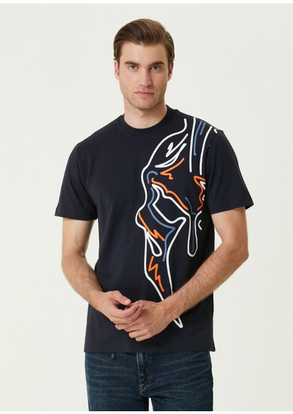 Lacivert Grafik Baskılı T-Shirt