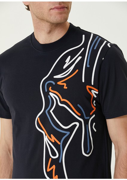 Lacivert Grafik Baskılı T-Shirt indirimleri