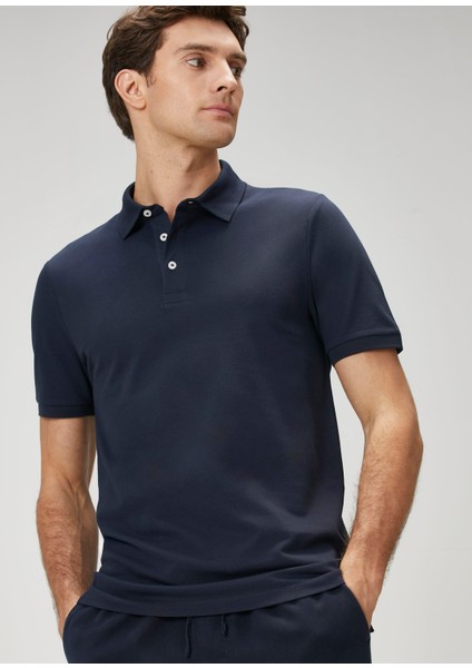 Lacivert Polo Yaka Basic T-Shirt