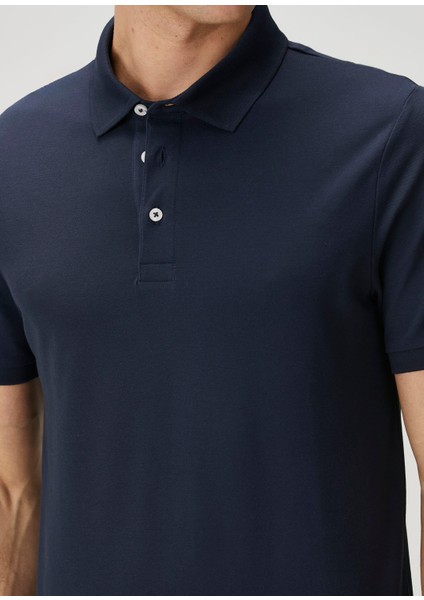 Lacivert Polo Yaka Basic T-Shirt