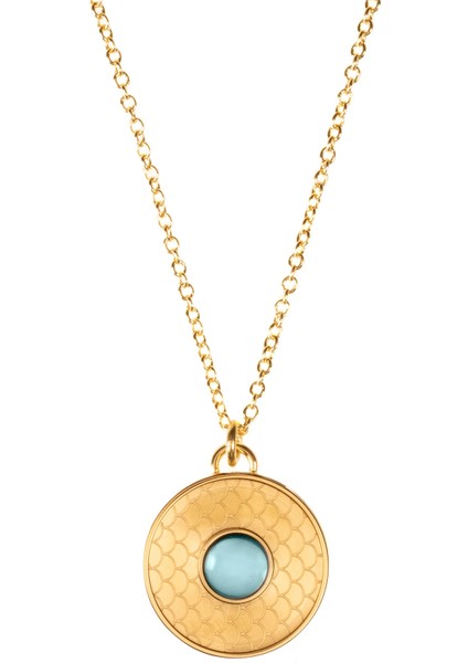 Salamander Cabochon Aquamarine Gold 18 Ayar Altın Kaplama Kadın Kolye