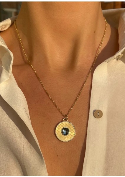 Salamander Cabochon Aquamarine Gold 18 Ayar Altın Kaplama Kadın Kolye fiyatları