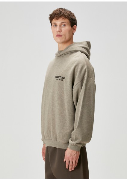 Gri Kapüşonlu Logo Baskılı Sweatshirt modelleri