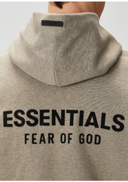 Gri Kapüşonlu Logo Baskılı Sweatshirt