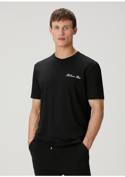 Siyah Logo Nakışlı T-Shirt