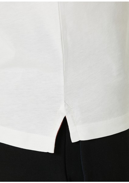 Beyaz Yakası Çizgi Detaylı Organik Pamuk T-Shirt