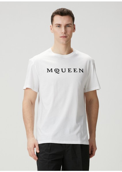 Beyaz Logo Baskılı T-Shirt