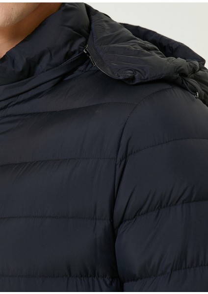 Lacivert Kapüşonlu Puff Mont