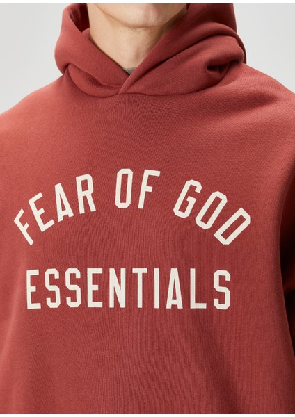 Kırmızı Kapüşonlu Logo Baskılı Sweatshirt