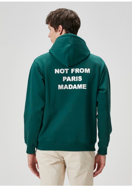 Koyu Yeşil Kapüşonlu Logolu Sweatshirt