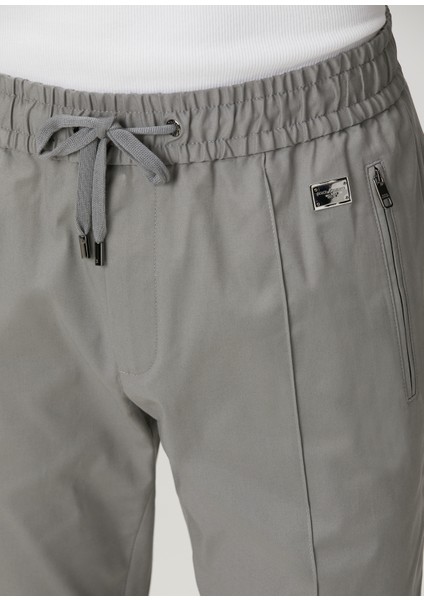Açık Gri Beli Kordonlu Pantolon