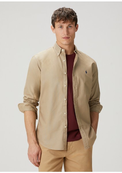Custom Fit Bej Oxford Gömlek