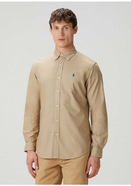 Custom Fit Bej Oxford Gömlek