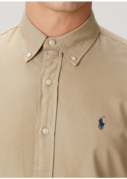 Custom Fit Bej Oxford Gömlek
