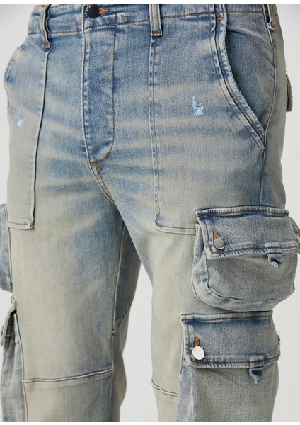 Açık Mavi Yıpratma Detaylı Kargo Jean Pantolon fırsatları