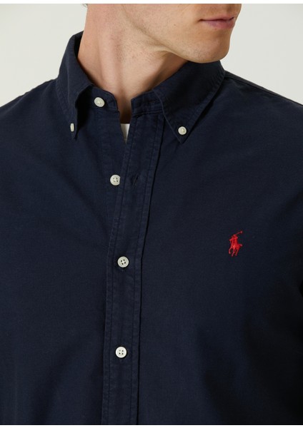 Custom Fit Lacivert Oxford Gömlek