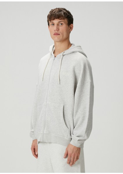 Açık Gri Kapüşonlu Logo Baskılı Sweatshirt modelleri