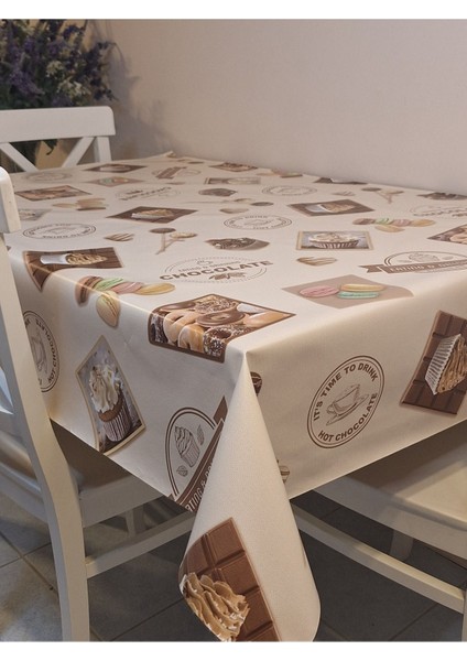Elyaflı Pvc Muşamba - Desenli Silinebilir Masa Örtüsü ( Bej) indirimleri