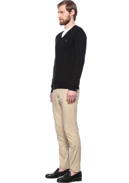 Slim Fit Siyah Polo Yaka Logo Nakışlı Kazak fiyatları