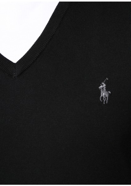 Slim Fit Siyah Polo Yaka Logo Nakışlı Kazak fırsatları