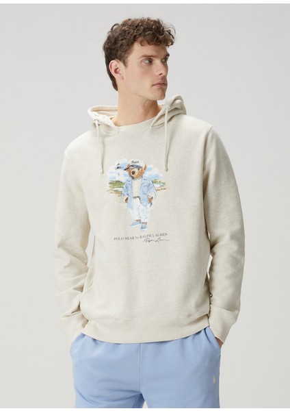 Kırık Beyaz Kapüşonlu Logo Baskılı Sweatshirt modelleri