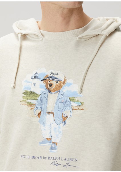 Kırık Beyaz Kapüşonlu Logo Baskılı Sweatshirt indirimleri
