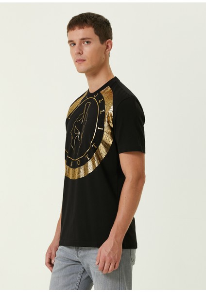 Siyah Gold Varak Baskılı T-Shirt modelleri
