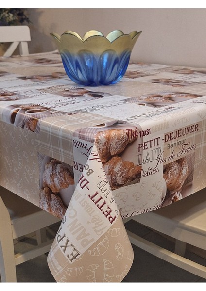 Elyaflı Pvc Muşamba - Desenli Silinebilir Masa Örtüsü ( Bej)