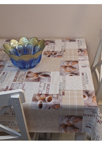 Elyaflı Pvc Muşamba - Desenli Silinebilir Masa Örtüsü ( Bej) fırsatları