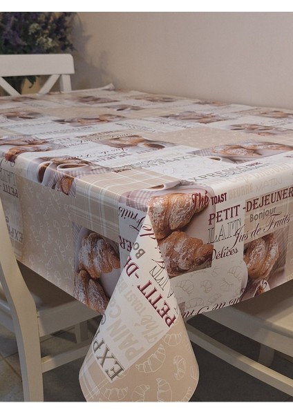 Elyaflı Pvc Muşamba - Desenli Silinebilir Masa Örtüsü ( Bej) indirimleri