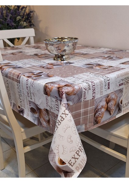 Elyaflı Pvc Muşamba - Desenli Silinebilir Masa Örtüsü ( Kahve)