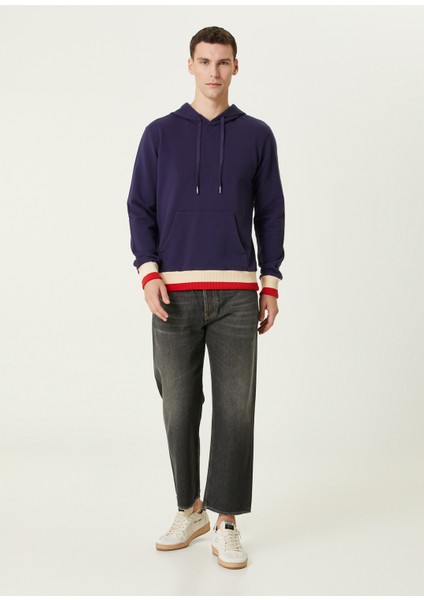 Lacivert Beyaz Kapüşonlu Logo Nakışlı Sweatshirt fiyatları