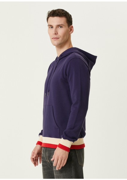 Lacivert Beyaz Kapüşonlu Logo Nakışlı Sweatshirt modelleri