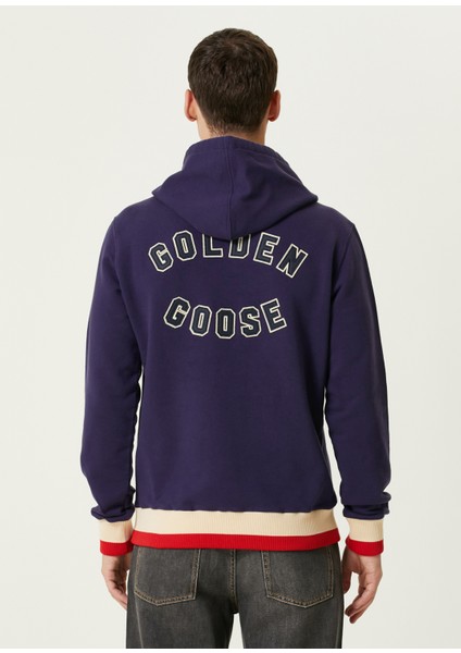 Lacivert Beyaz Kapüşonlu Logo Nakışlı Sweatshirt fırsatları