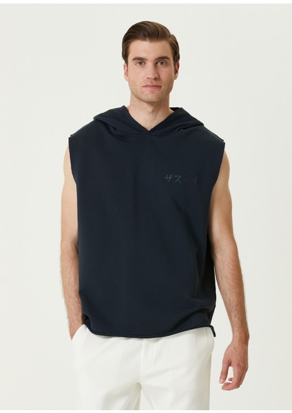 Hiro Koyu Lacivert Kapüşonlu Kısa Kollu Sweatshirt
