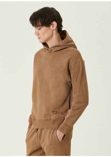 Sakura Bej Kapüşonlu Yazı Nakışlı Sweatshirt modelleri